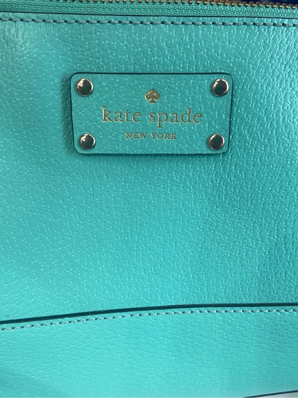 kate spade Turquoise Leather Tote with Gold Plaque